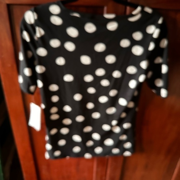 Lularoe small black Gigi top with cream irregular polka dots. NWT.Fitted style. - Picture 2 of 11